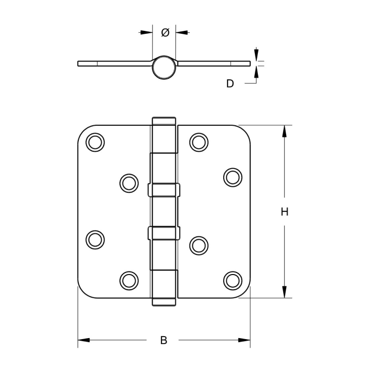 Kogellagerscharnier ronde hoeken 89&#215;89 mm