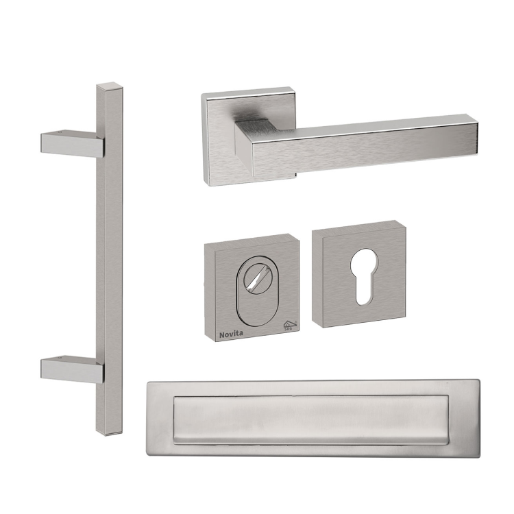 voordeurset vierkant met Toronto schuin & briefplaat inox
